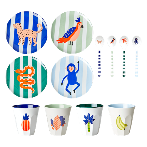 Kids Jungle Print Melamine Set for 4 By Rice DK